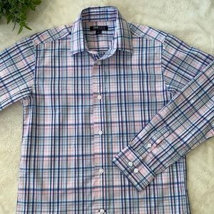 Tommy Hilfiger 12 Boys Pink Blue Long Sleeve Button Down Shirt EUC